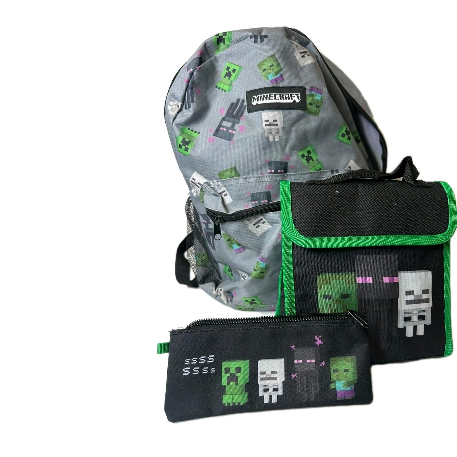 Minecraft 3pcs Book bag Set Back To School Backpack, Lunch Box And Pencil Case