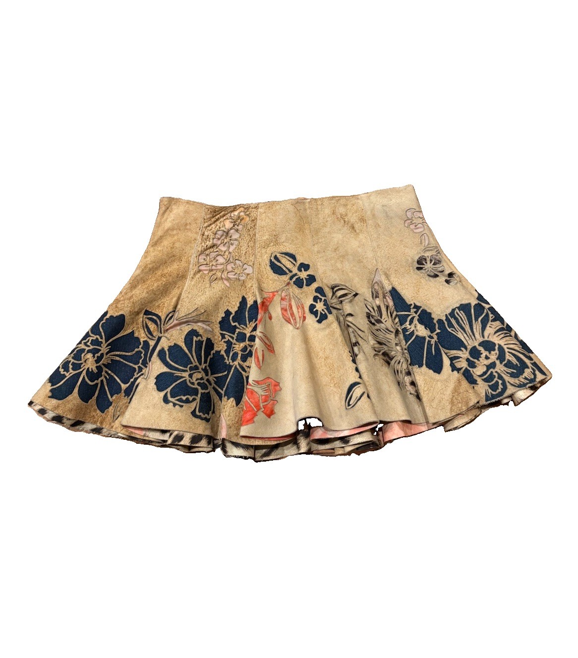 Vtg Archive NEW Roberto Cavalli Suede Silk Denim Flower Details Mini Skirt Small