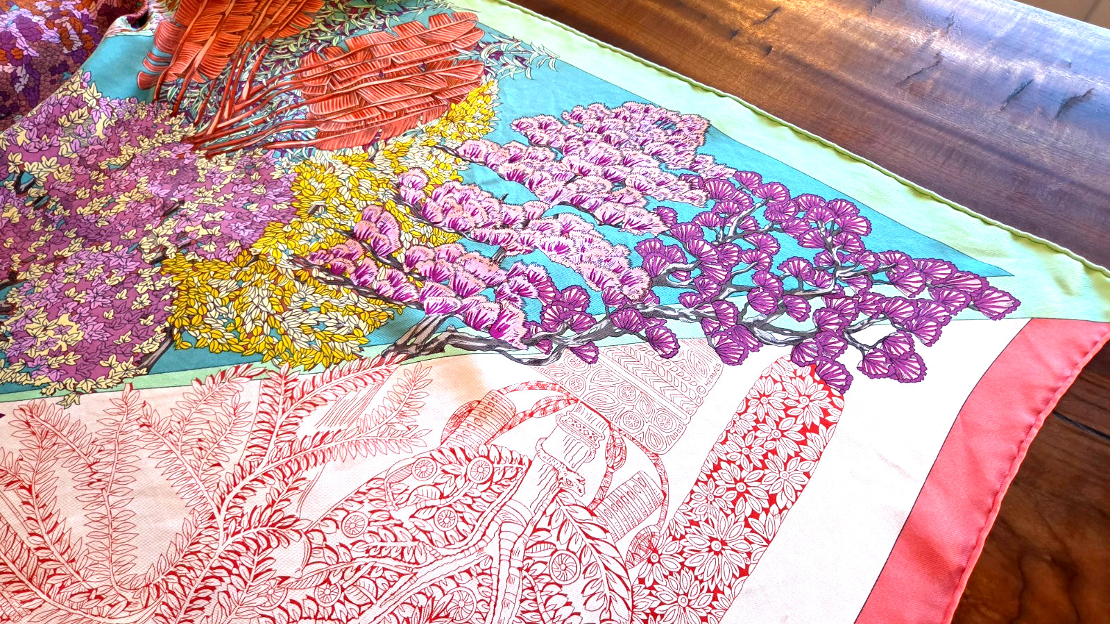 Hermès Paris “Les Légendes de l’Arbre” Silk Scarf 100 percent silk.
