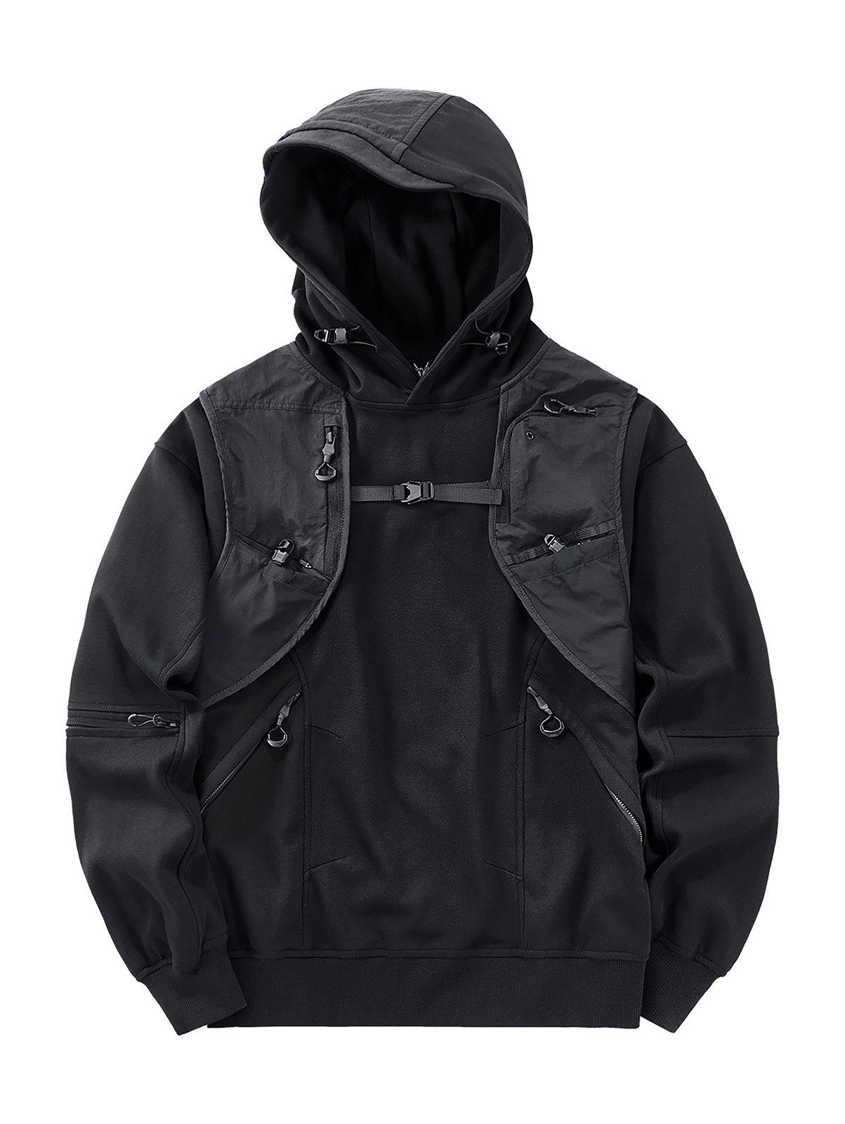 Niepce Men Japanese Techwear Hoodie Tactical Harness Strap Cargo Sweatshirt