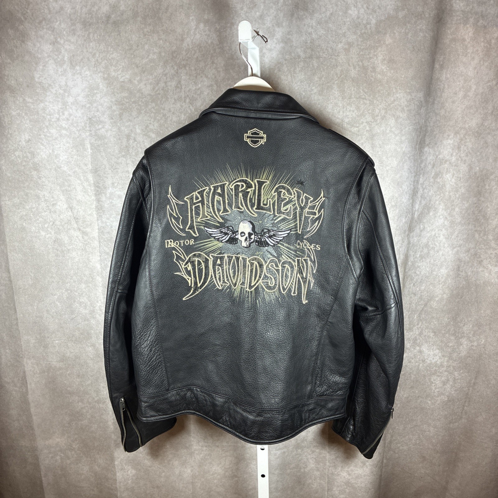 *GRAIL* Vintage Harley Davidson Motorcycles Skull Embroidered Leather Jacket