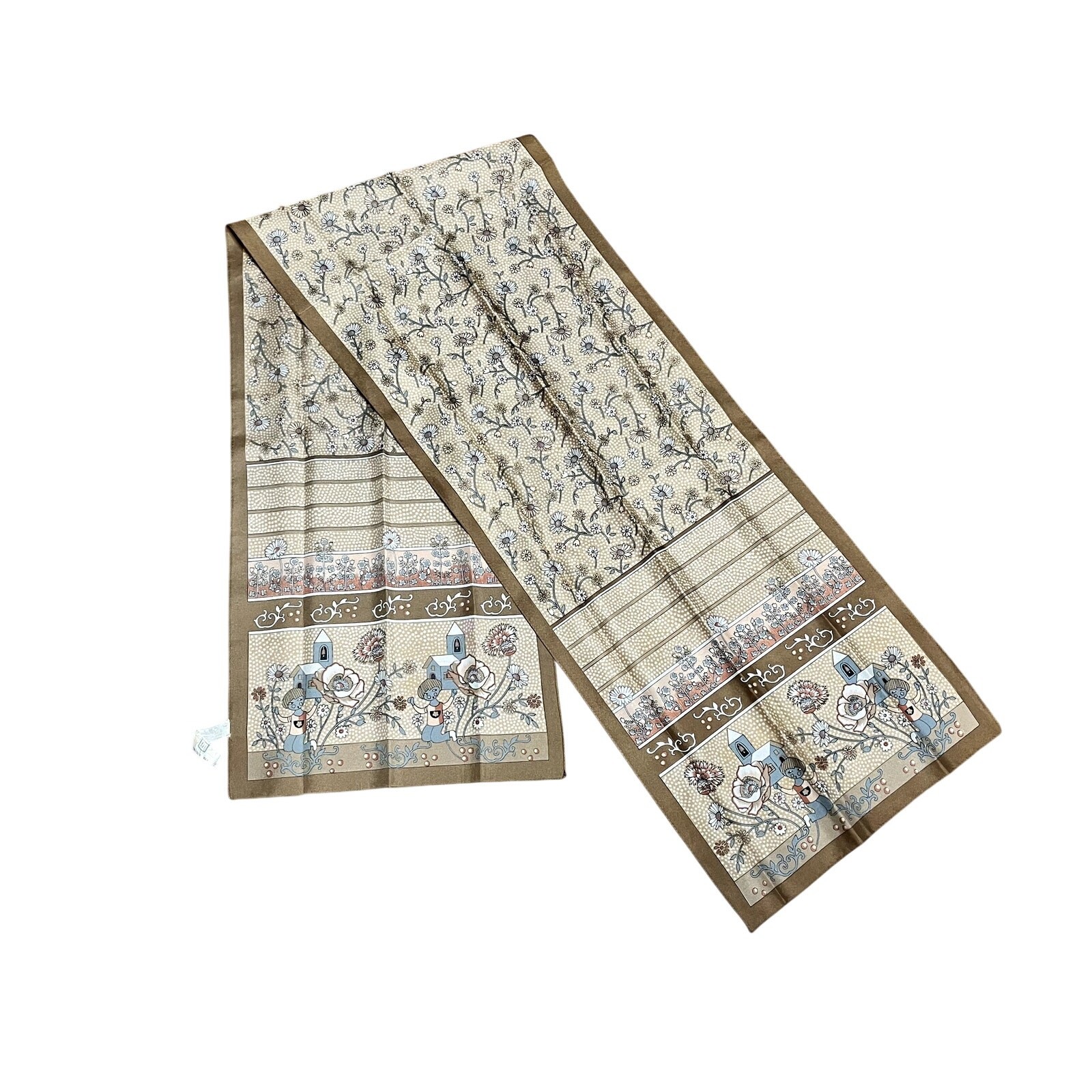 Vintage St Michael Jacket Neck Scarf Long Cream Brown Floral 70s 12\