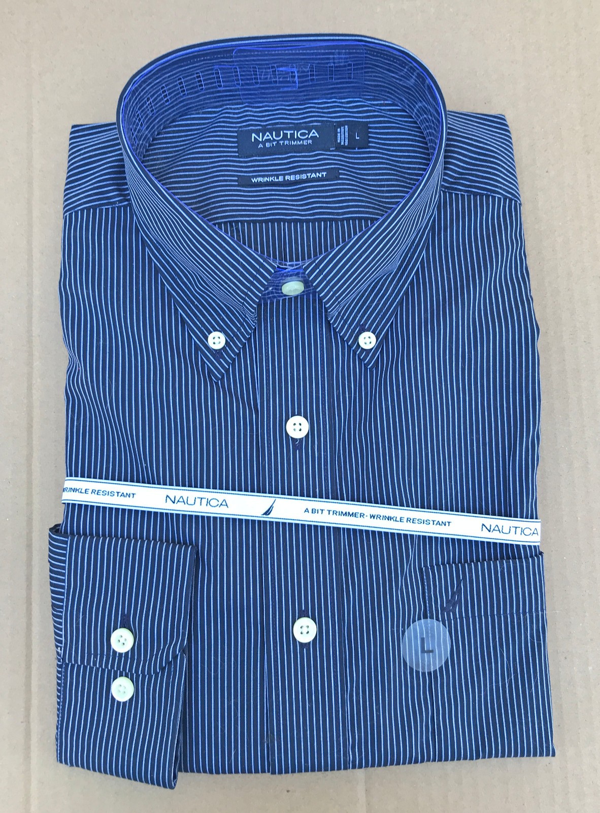 NAUTICA® WR2311 MENS LARGE NAVY BLUE/WHITE STRIPS -W/TAGS
