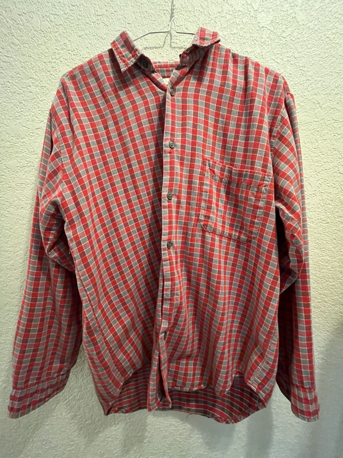 Vintage 80s Gap White Tag Red & Grey Plaid Flannel Shirt - Size M 15-15.5