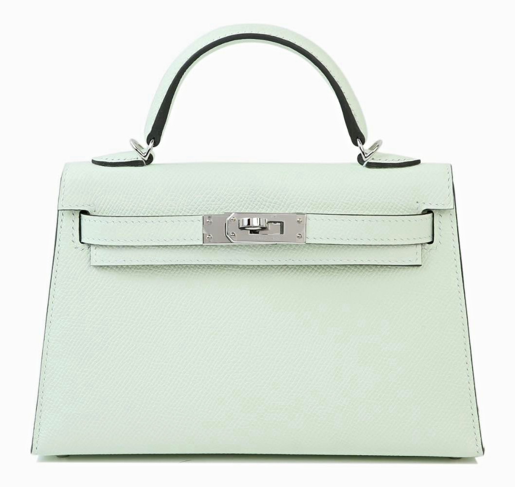 HERMÈS Kelly Green Leather Top Handle Handbag Turn Lock Silver Hardware