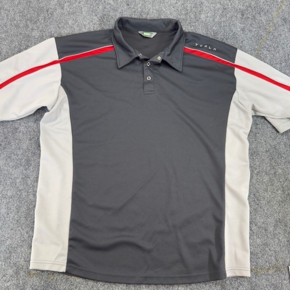 Tesla Eco Performance Colorblock Service Tech Racing Polo Shirt Grey Size XL