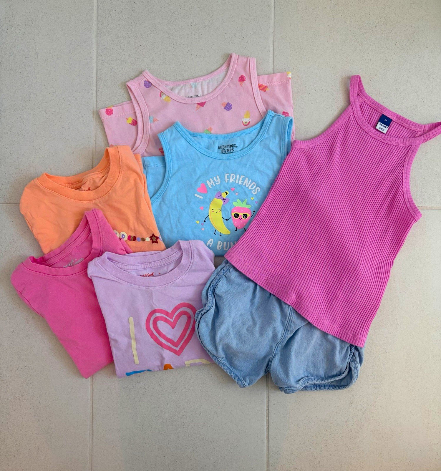 Cat & Jack Old Navy Garanimals 5T Clothing Lot T-Shirts Tanks Shorts Graphic