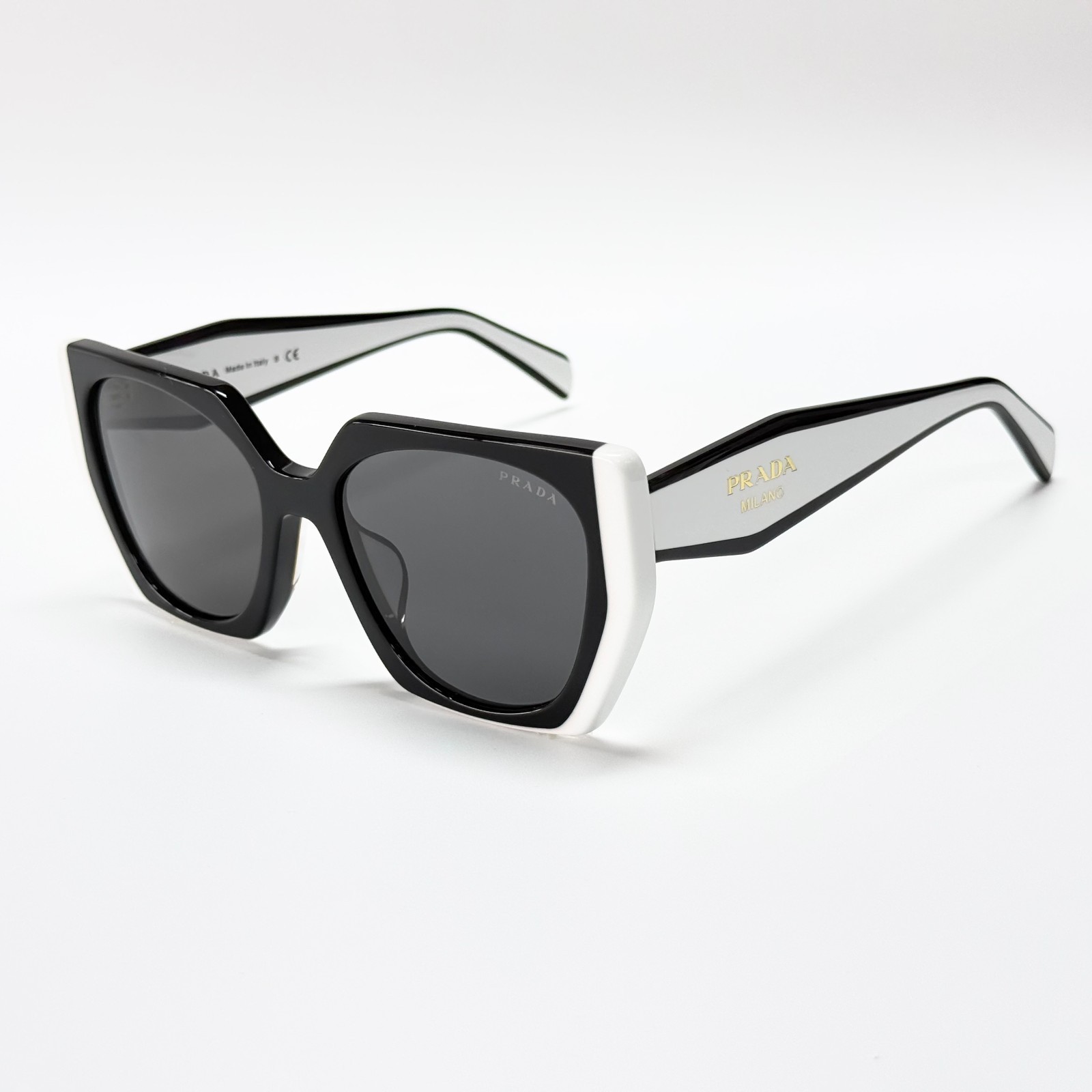 Prada SPR15W Oversized Geometric Sunglasses Black White Frame Gray Lens 54mm