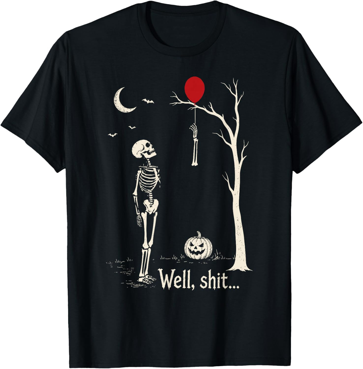Skeleton Lost Balloon Funny Halloween Dark Humor Graphic T-Shirt