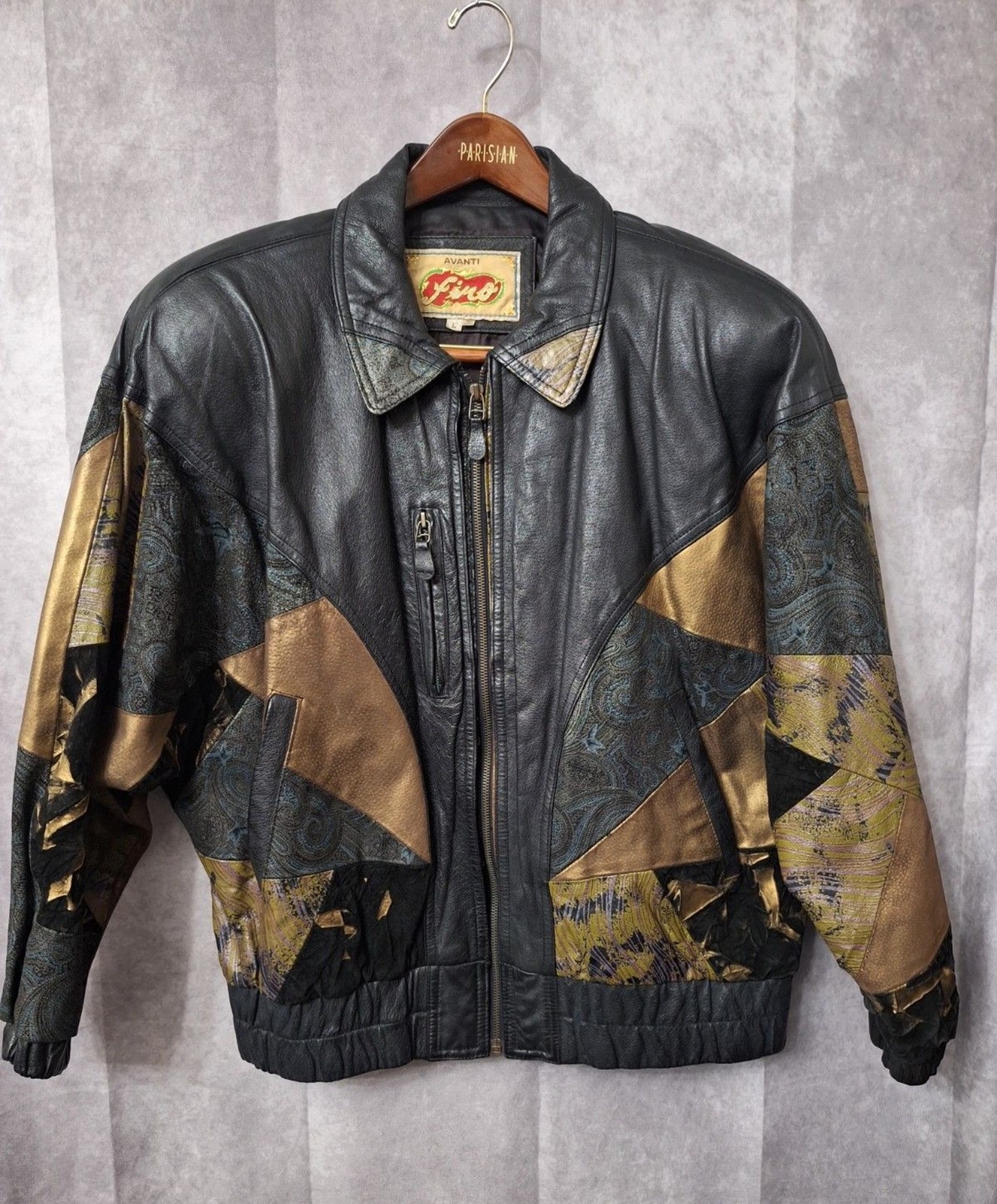 Vintage 80\'s Avanti Leather Patchwork Jacket Womens Sz  L Bomber Full Zip Moto