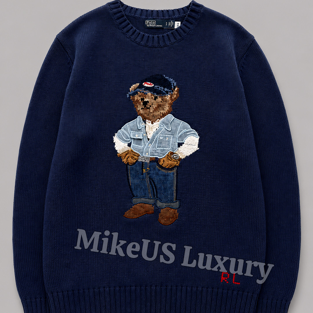 POLO RALPH LAUREN Polo Linen Bear Sweater Light Navy Men Extra Large NWT