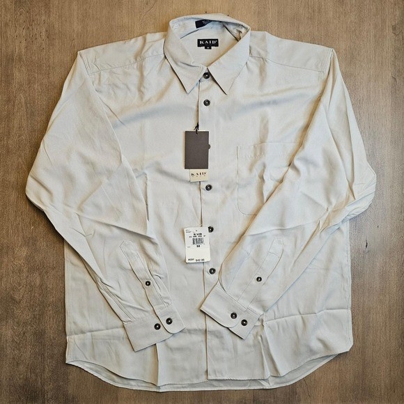 Vintage 90s Kaid Men\'s Light Gray Button Up Shirt (NWT)