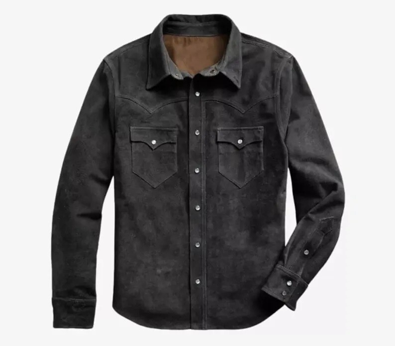 Men’s Suede Leather Shirt Jacket Trucker Style Premium Western Wear Soft Shirt