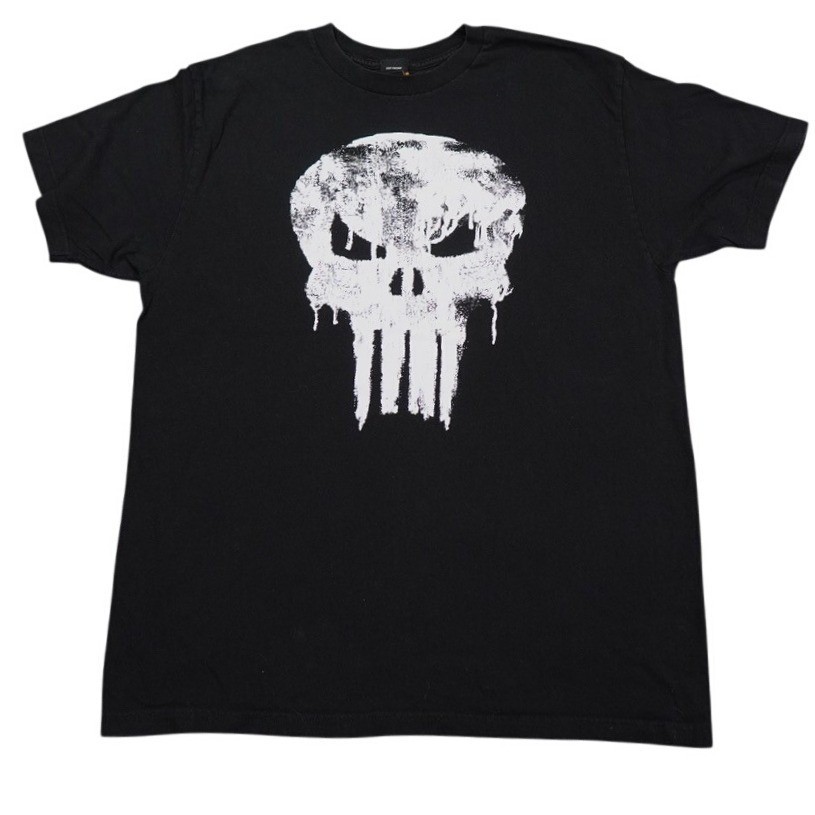 VTG Mad Engine Punisher Marvel Men XL Black Distressed Skull Graphic Tee Y2K