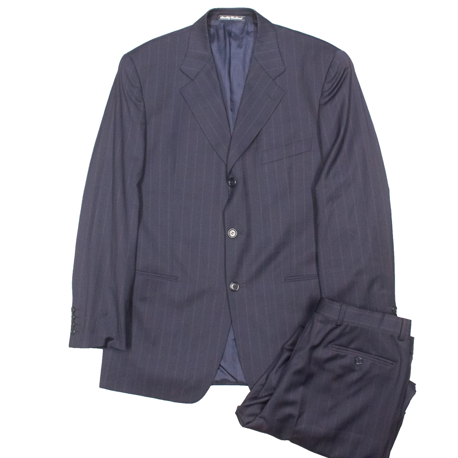 Vintage Giorgio Armani Suit Italy 2pc Tollegno Wool Striped Navy Blue 40R 32x30
