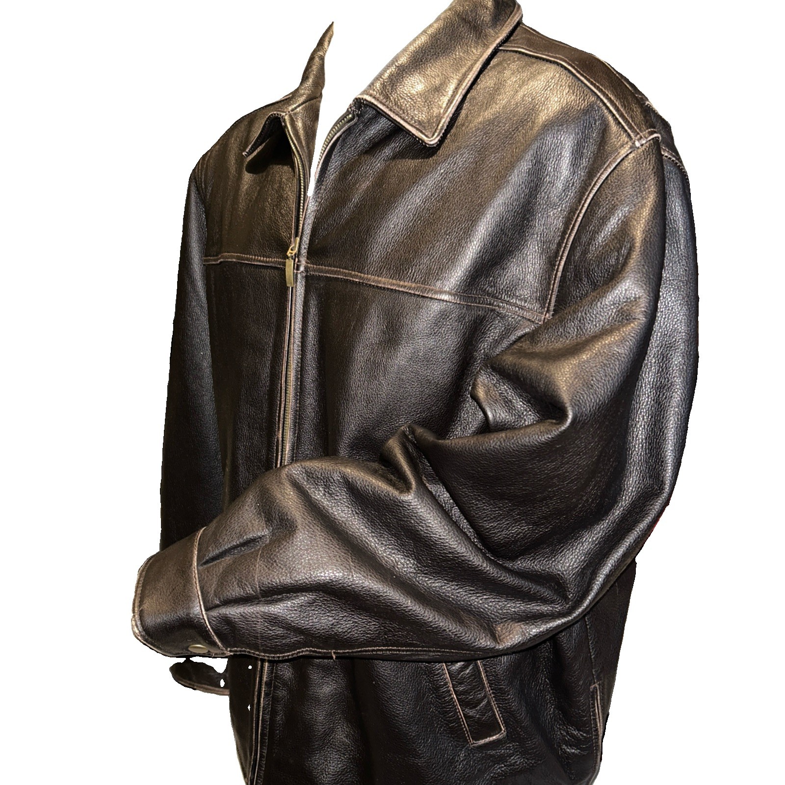 St John\'s Bay Men\'s Vintage Brown Leather Jacket Biker Bomber Sz XXL Distressed