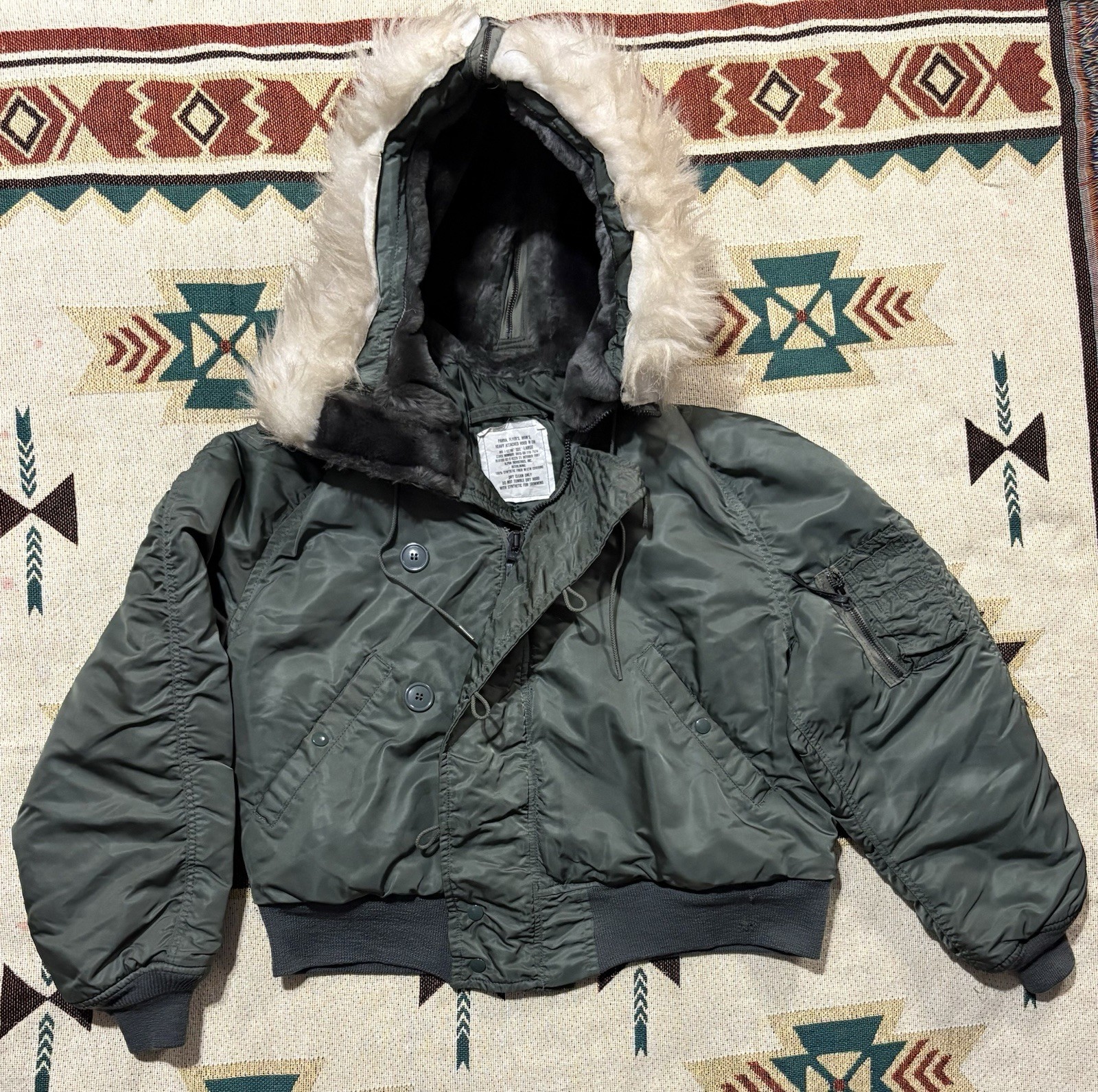Vintage 1981 Alpha Industries N-2B Flight Jacket USAF Split Fur Hood Parka L