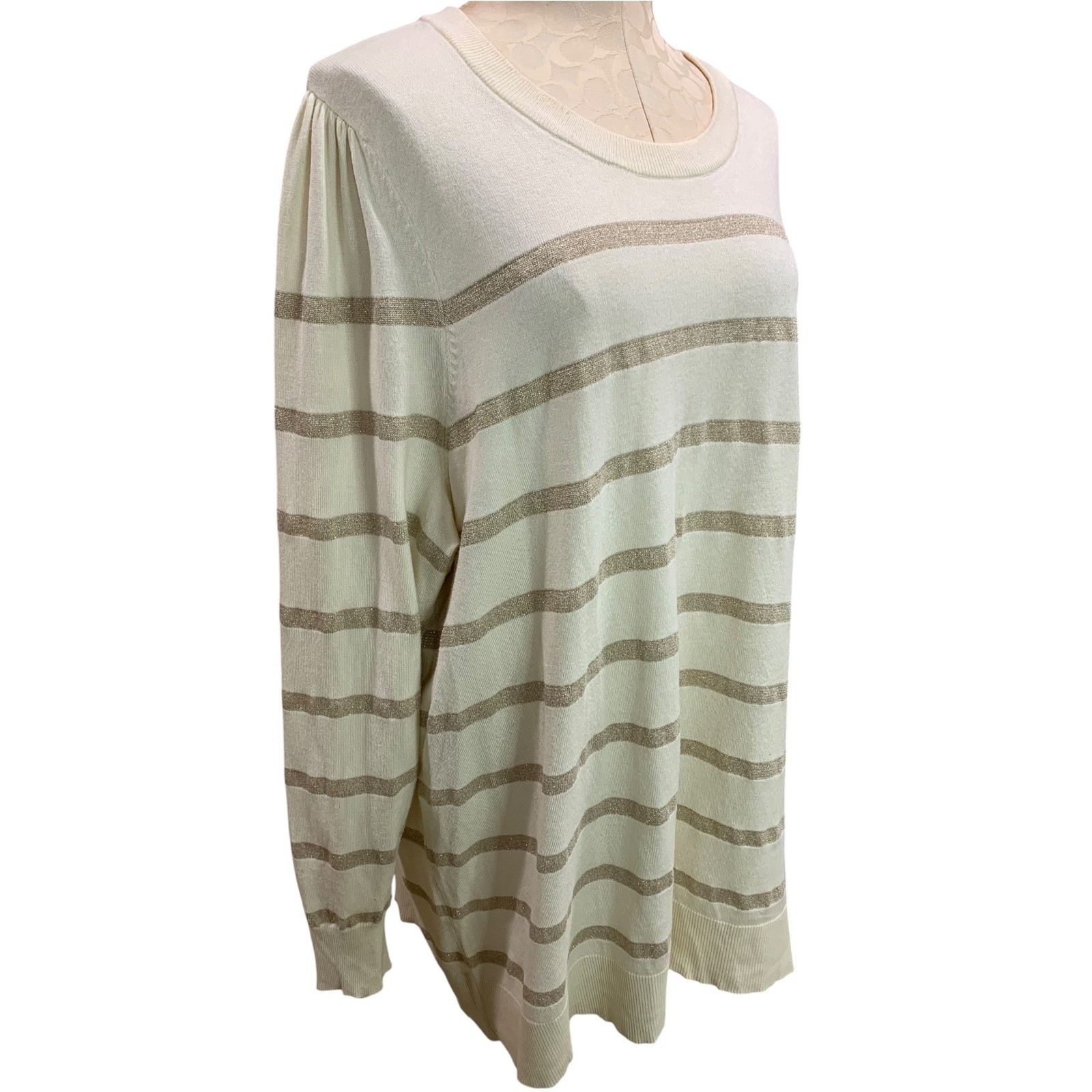 Size 4X Torrid Cream Metallic Stripe Womens Long Sleeve Sweater