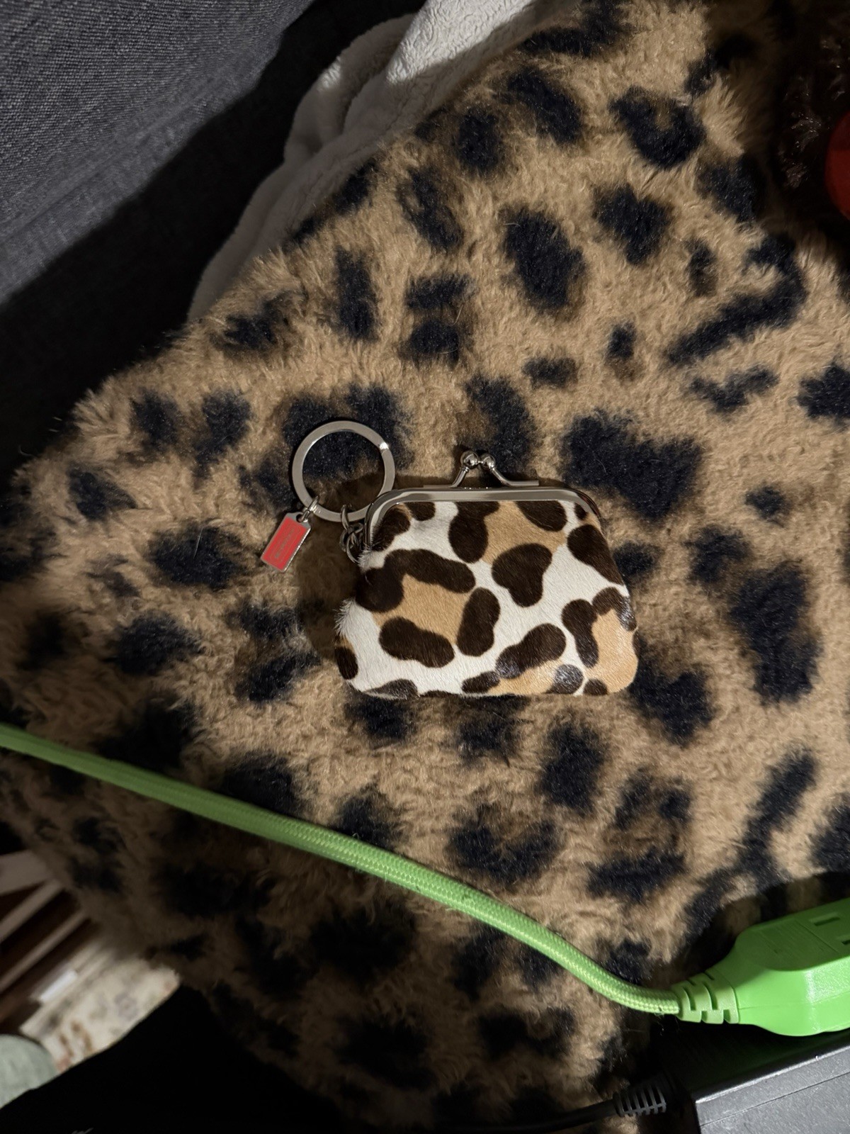 Coach Animal Print Kiss Lock Coin Wallet Purse w/ Keyring Key Clip Y2K
