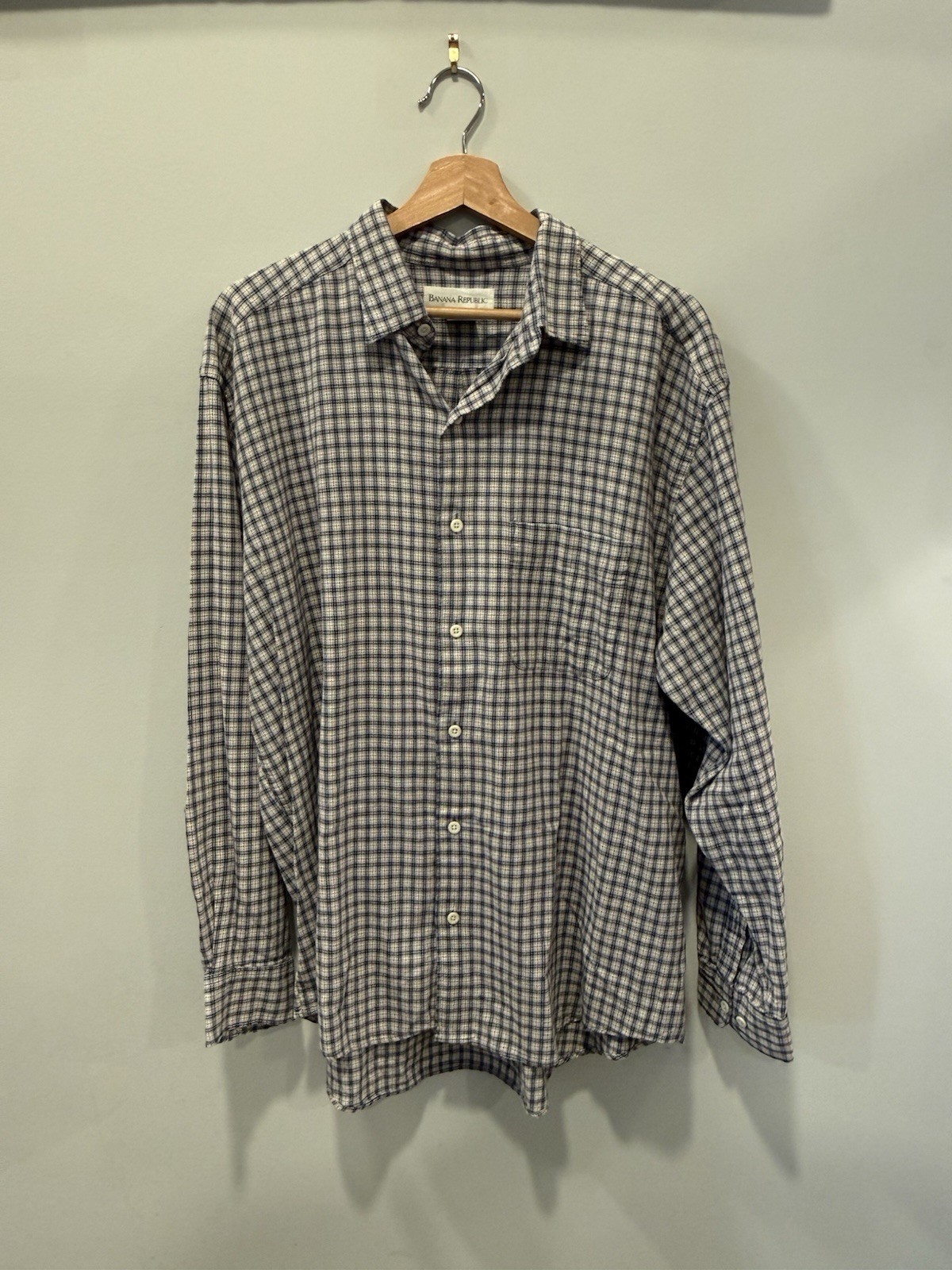 Vintage 1990s Banana Republic Button Knit Shirt Plaid Mens Large