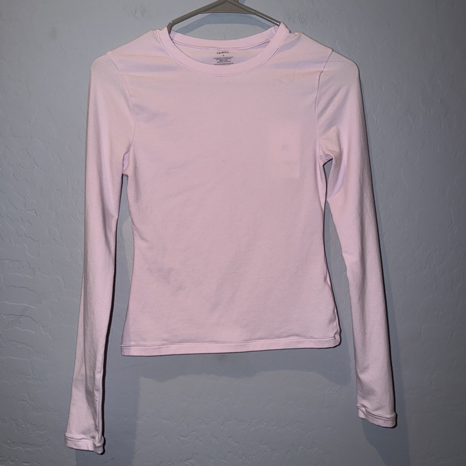 NWT Quince Stretch Cotton Jersey Fitted Long Sleeve T Shirt Pink XS - FLAW