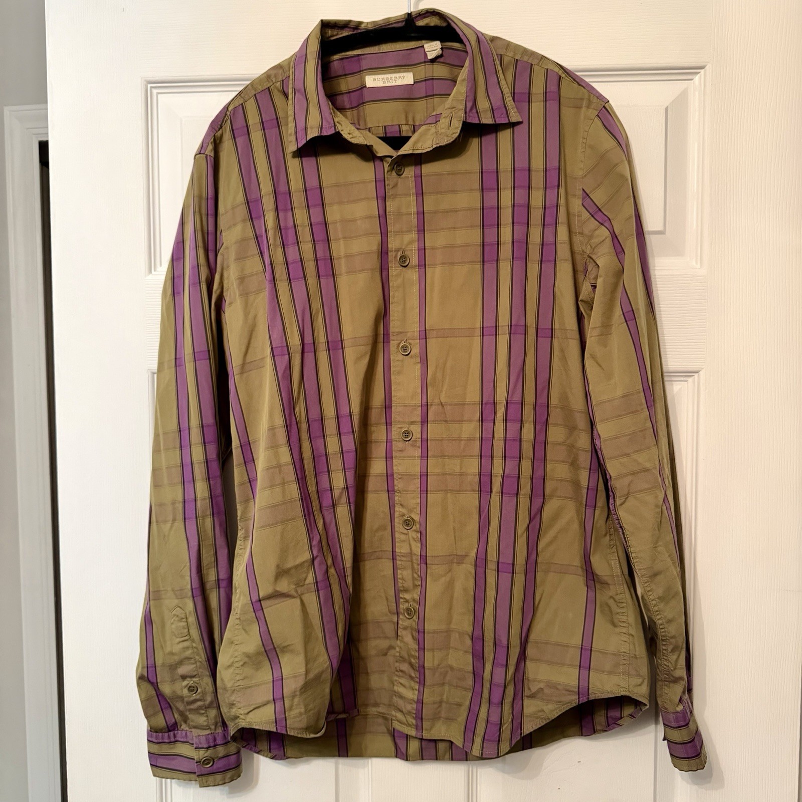 Burberry Brit Men’s Brown/Purple Striped Long Sleeve Button-Up Point Collar