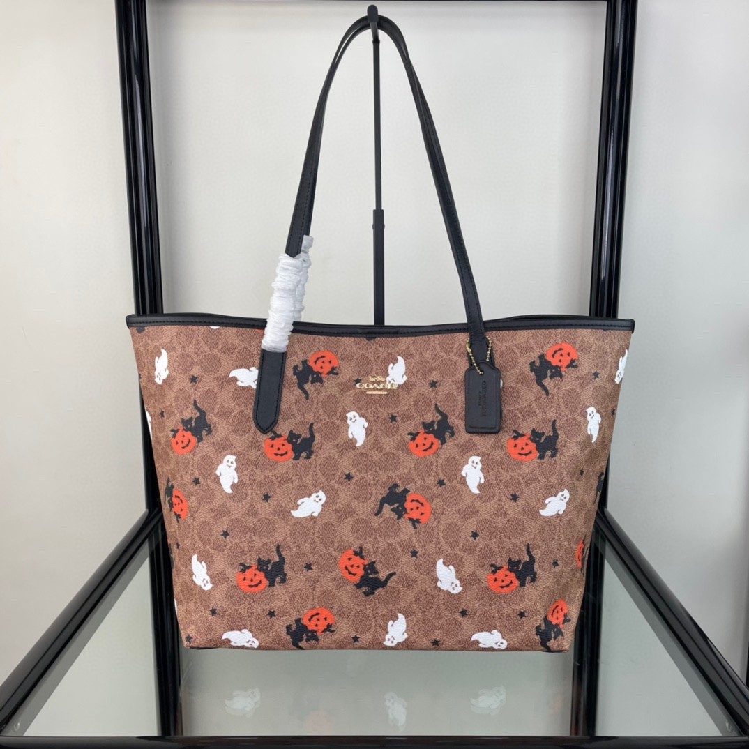 Coach City Tote In Signature Canvas With Halloween CW450 Tan