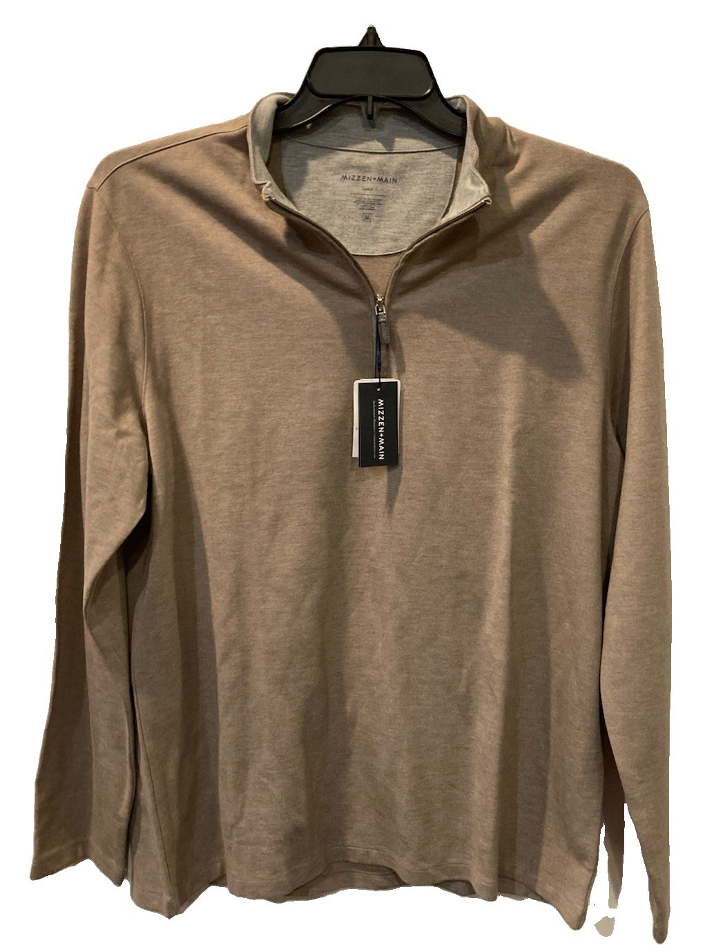 Men\'s Mizzen+Main ProFlex 1/4 Zip Pullover Light Pastel Brown Size Large NWT