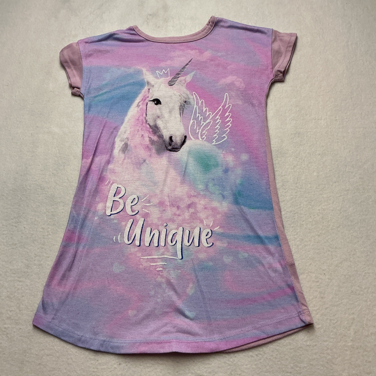 Girls Purple Blue Clouds Unicorn Be Unique Pajamas Nightgown size S, 4112