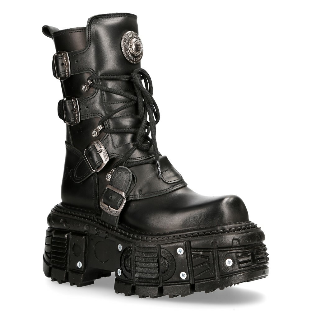 NEW ROCK BOOTS TANK373-S1 Black Leather Unisex Combat Platform Biker Goth Shoes
