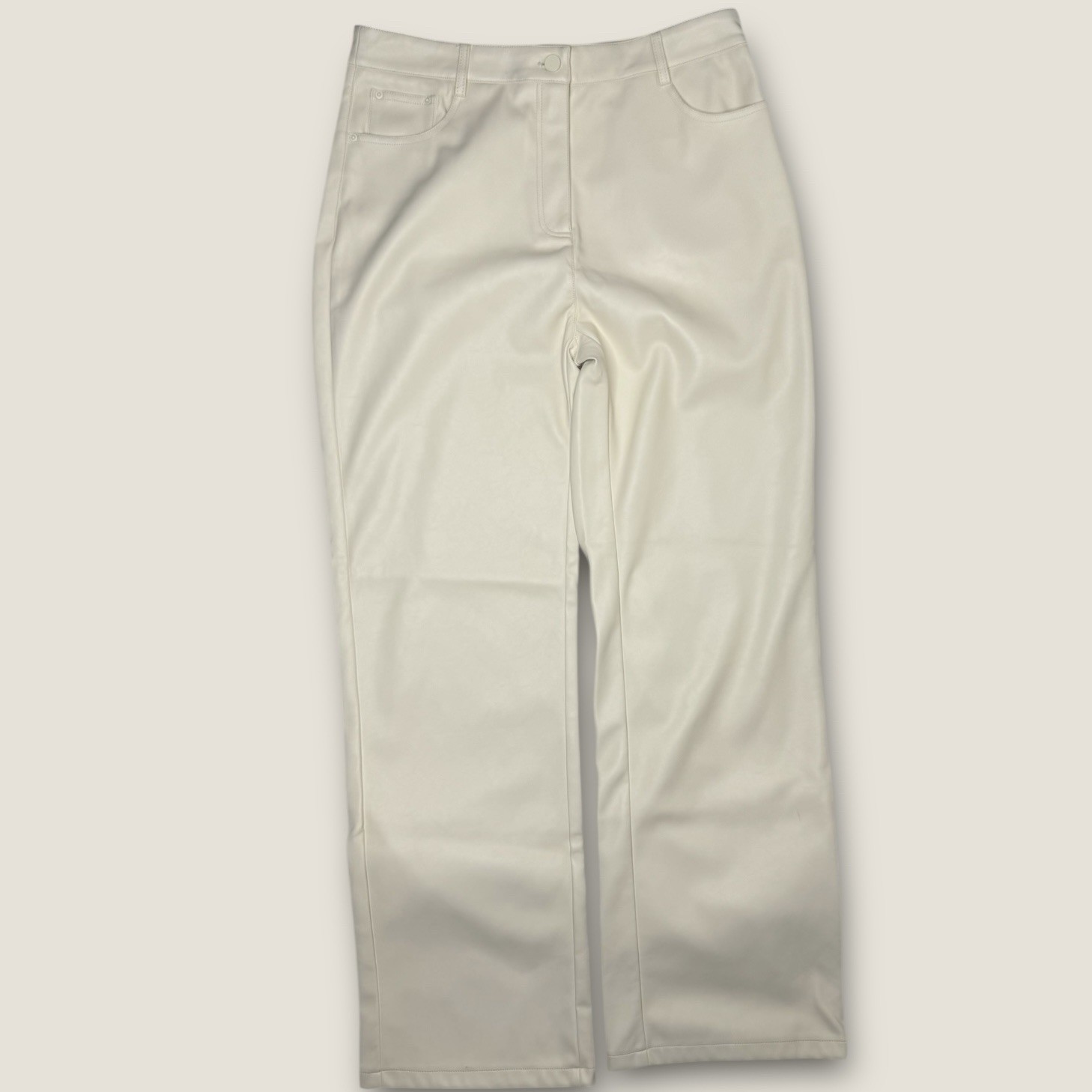 Lucy Paris Faux Leather Pants Women\'s Large Ivory Wide Leg Size Large