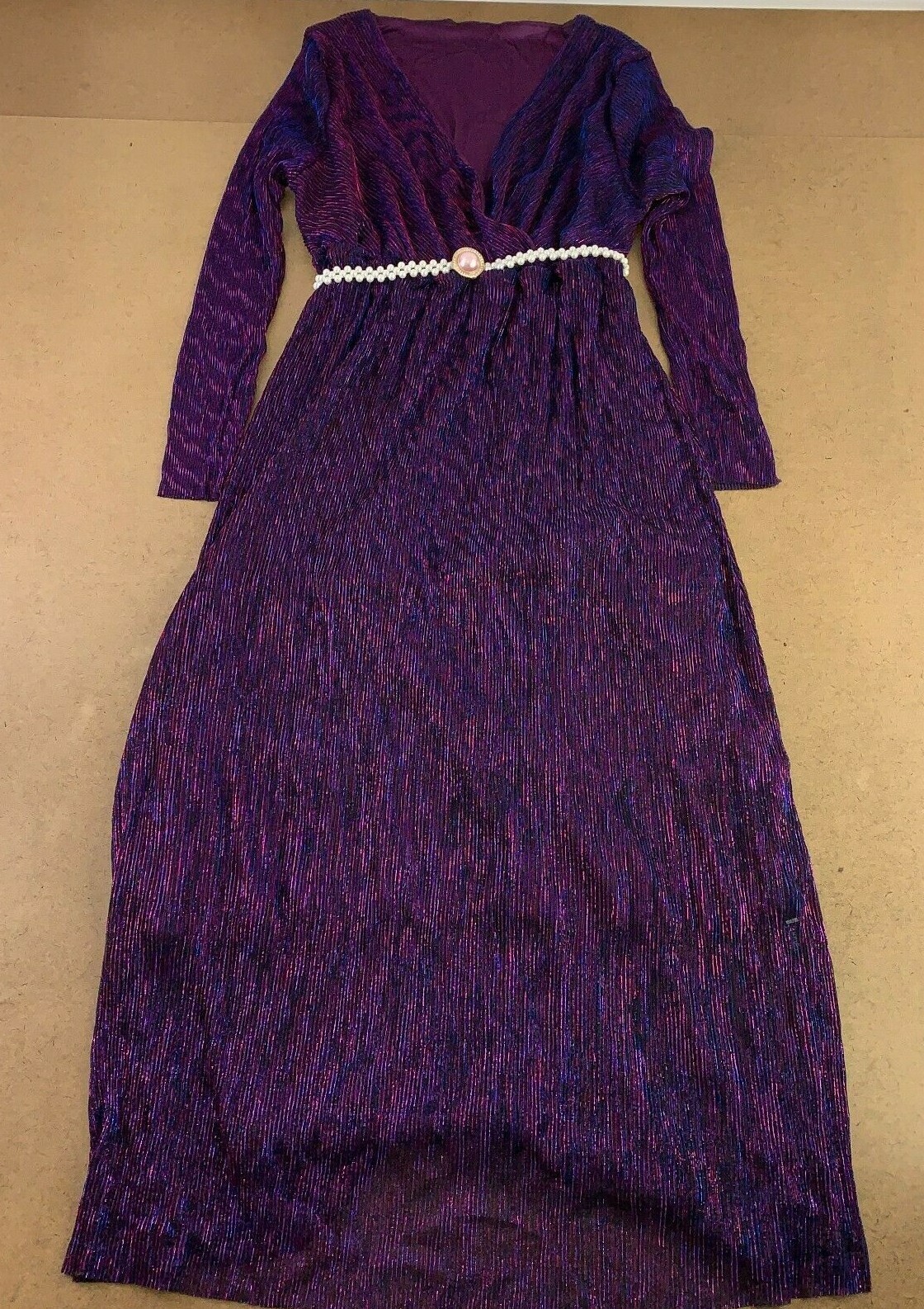 Shein Women\'s Size 12 Purple Glitter Surplice Neck Belted A Line Maxi Dress NWT