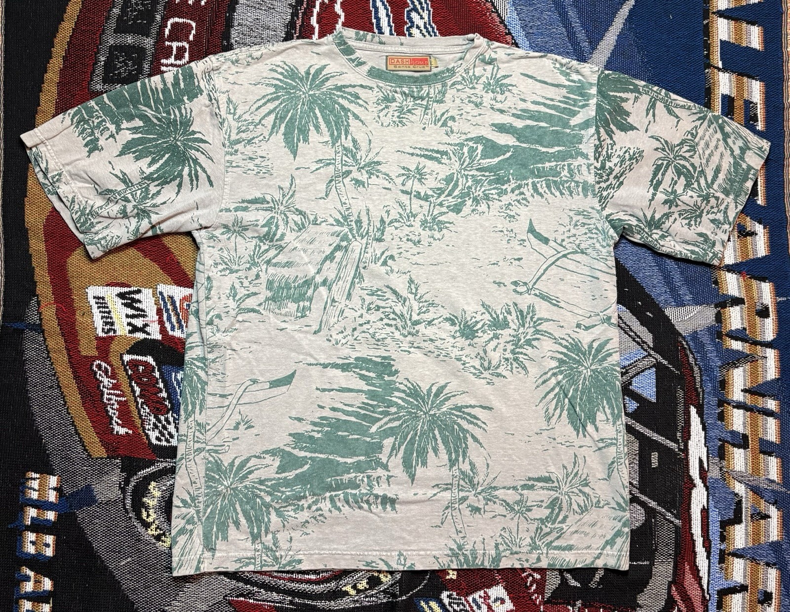 Dash Hemp Santa Cruz T-Shirt AOP Tropical Palm Trees Green Organic Cotton Large