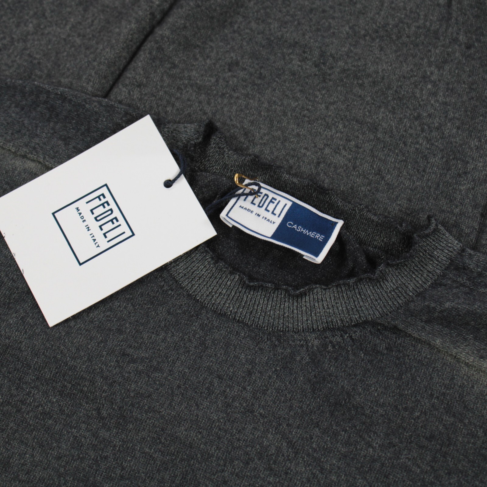 Fedeli NWT 100% Cashmere Thin Crew Neck Sweater in Dark Grayish Green Melange