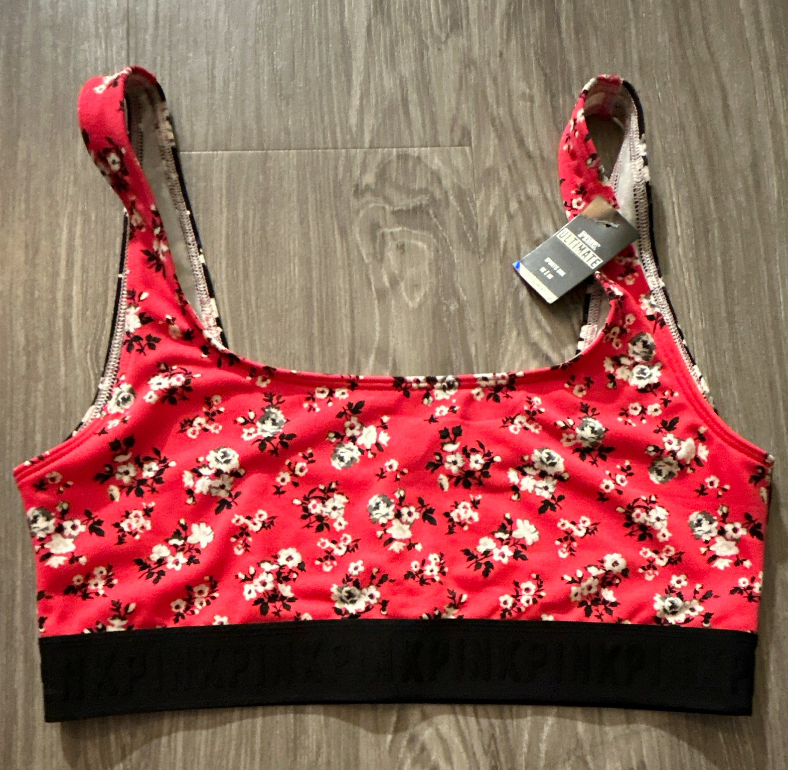 PINK Ultimate Wireless Low Support Sports Bra Floral Red/Black M Pullover
