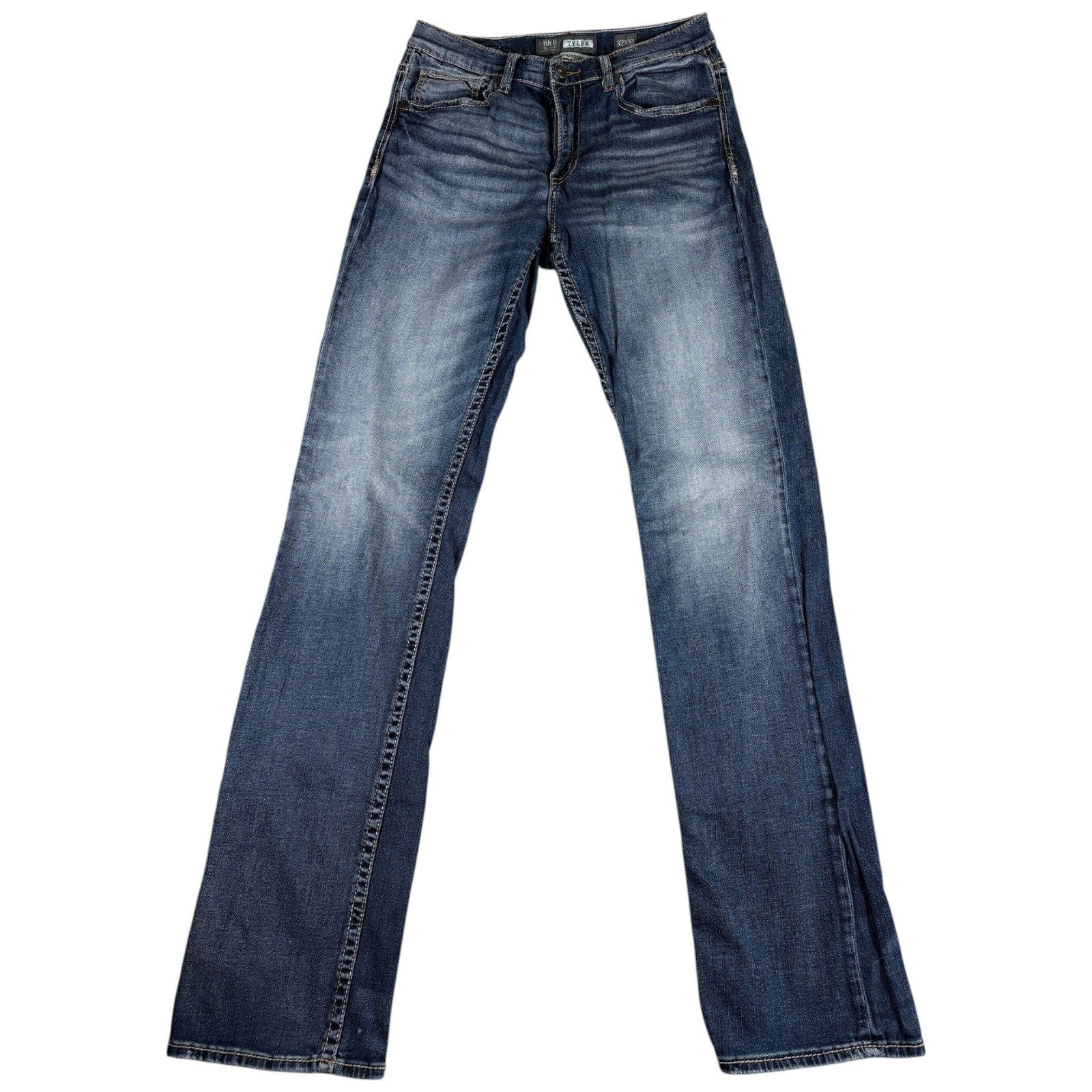 BKE Tyler Jeans Mens 32XXL Blue Denim Cotton Washed Rugged Stretch Straight Leg
