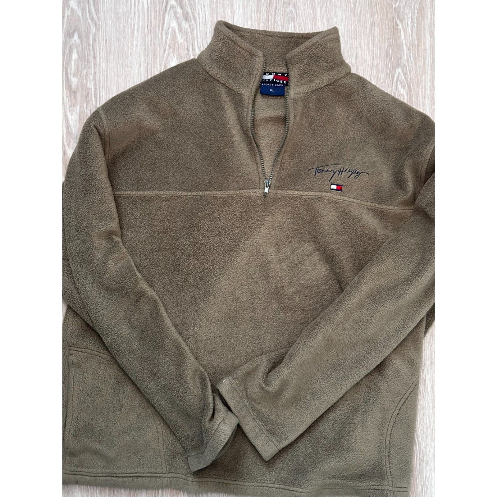 Vintage Tommy Hilfiger Sports Club XL Olive Brown Quarter Zip Fleece Pullover