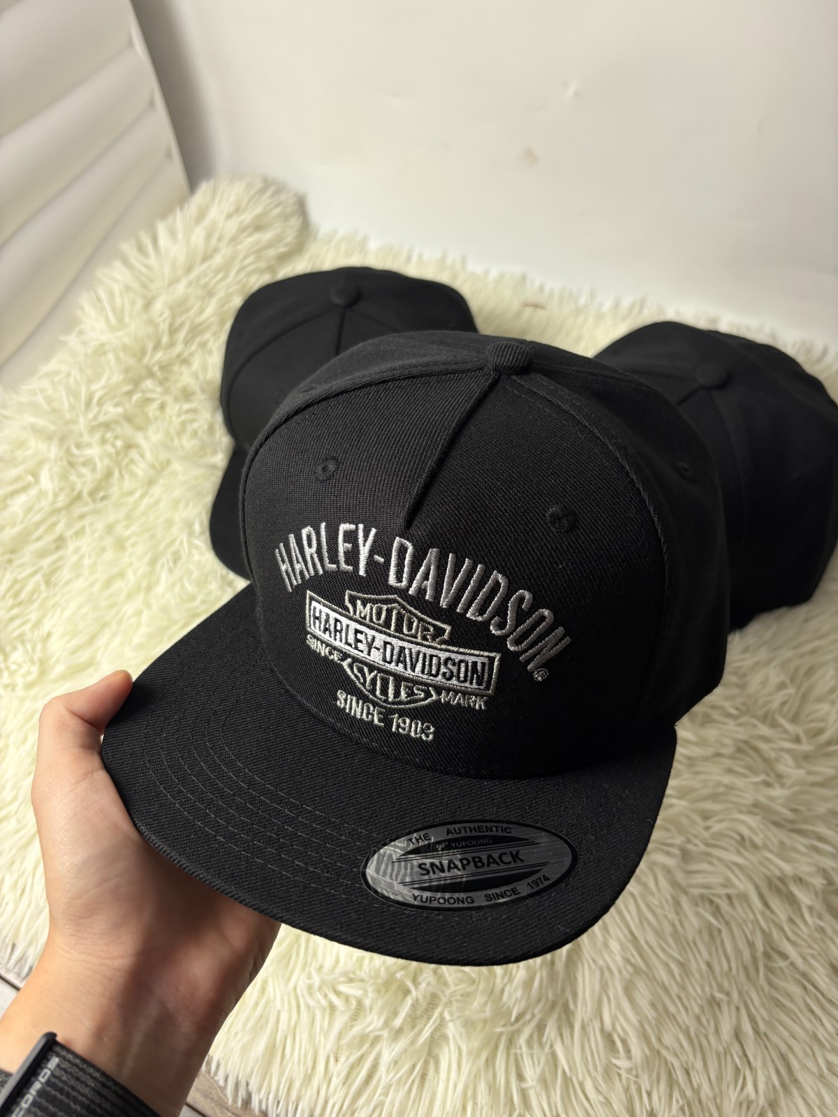 Harley Davidson Trucker Hat Embroidered Patch Black  Snapback Cap