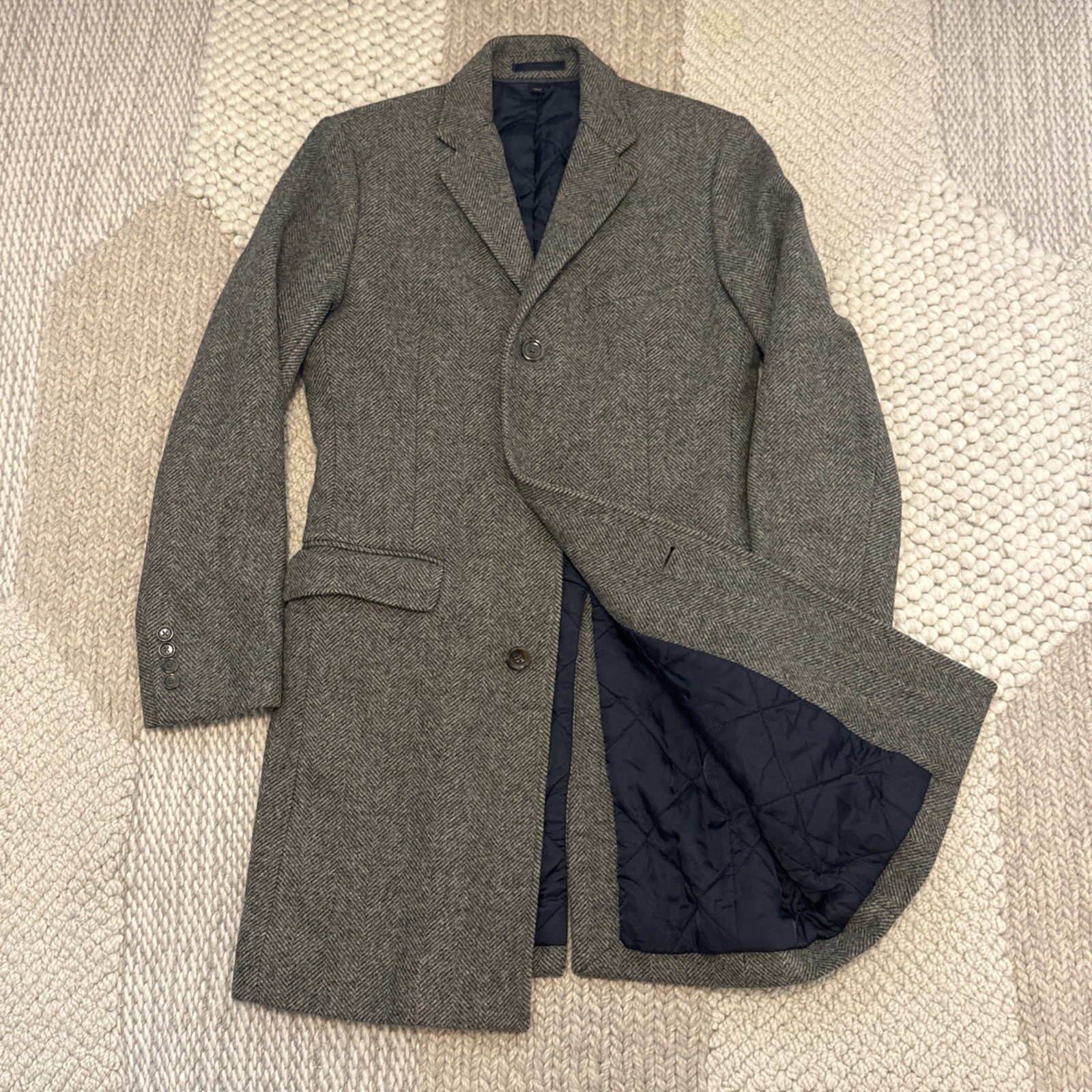 Rare J.Crew x Moon S 36 R Ludlow British Tweed Herringbone Long Car Coat/Jacket
