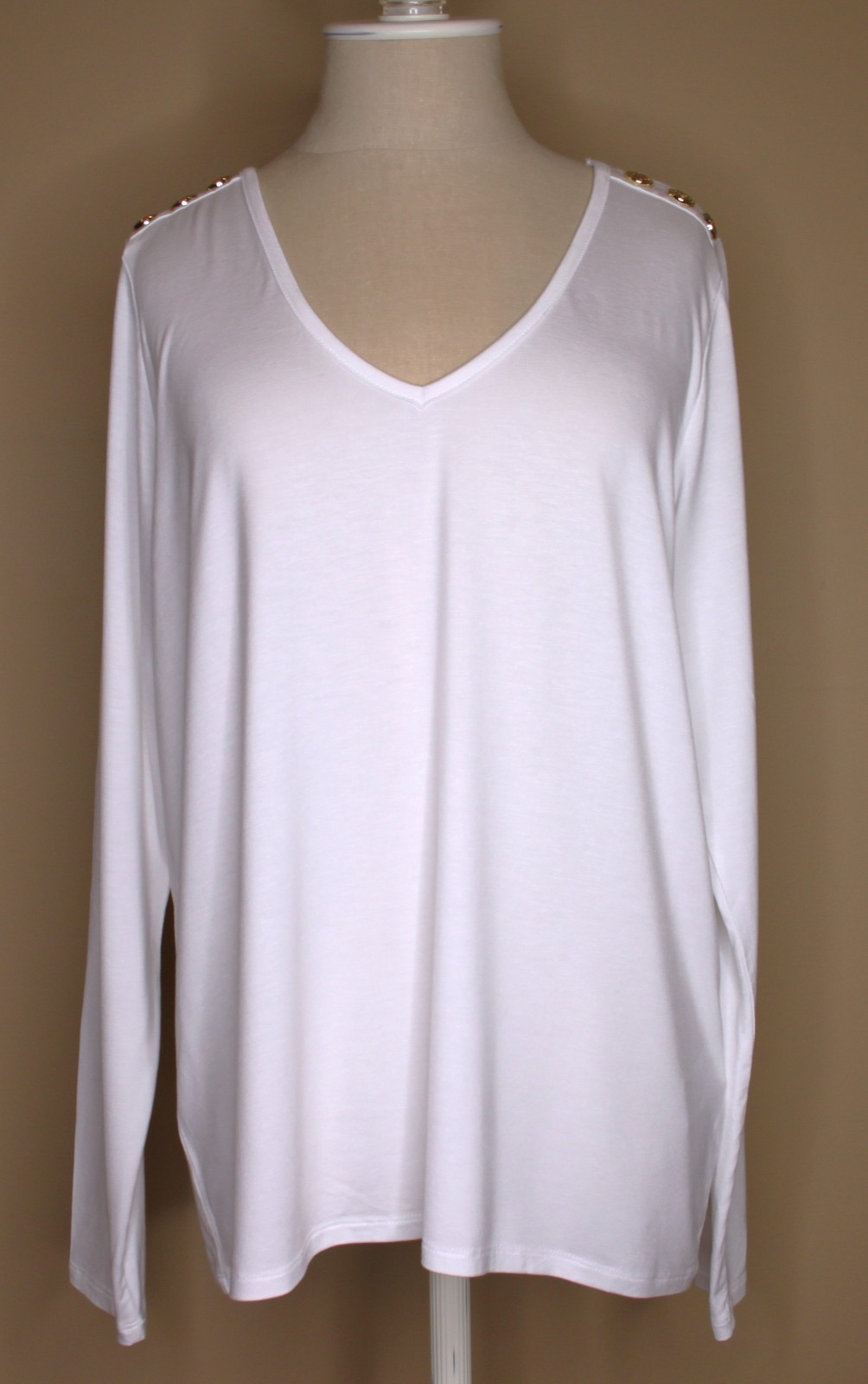 Holland Cooper Women\'s Long Sleeve V-Neck Tee White Size LARGE