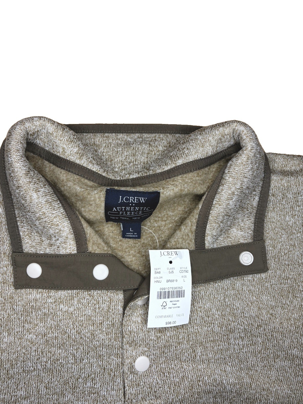 J.CREW Authentic Fleece Men Size M Light Brown/Oatmeal #CD792 HO24 2028377KH