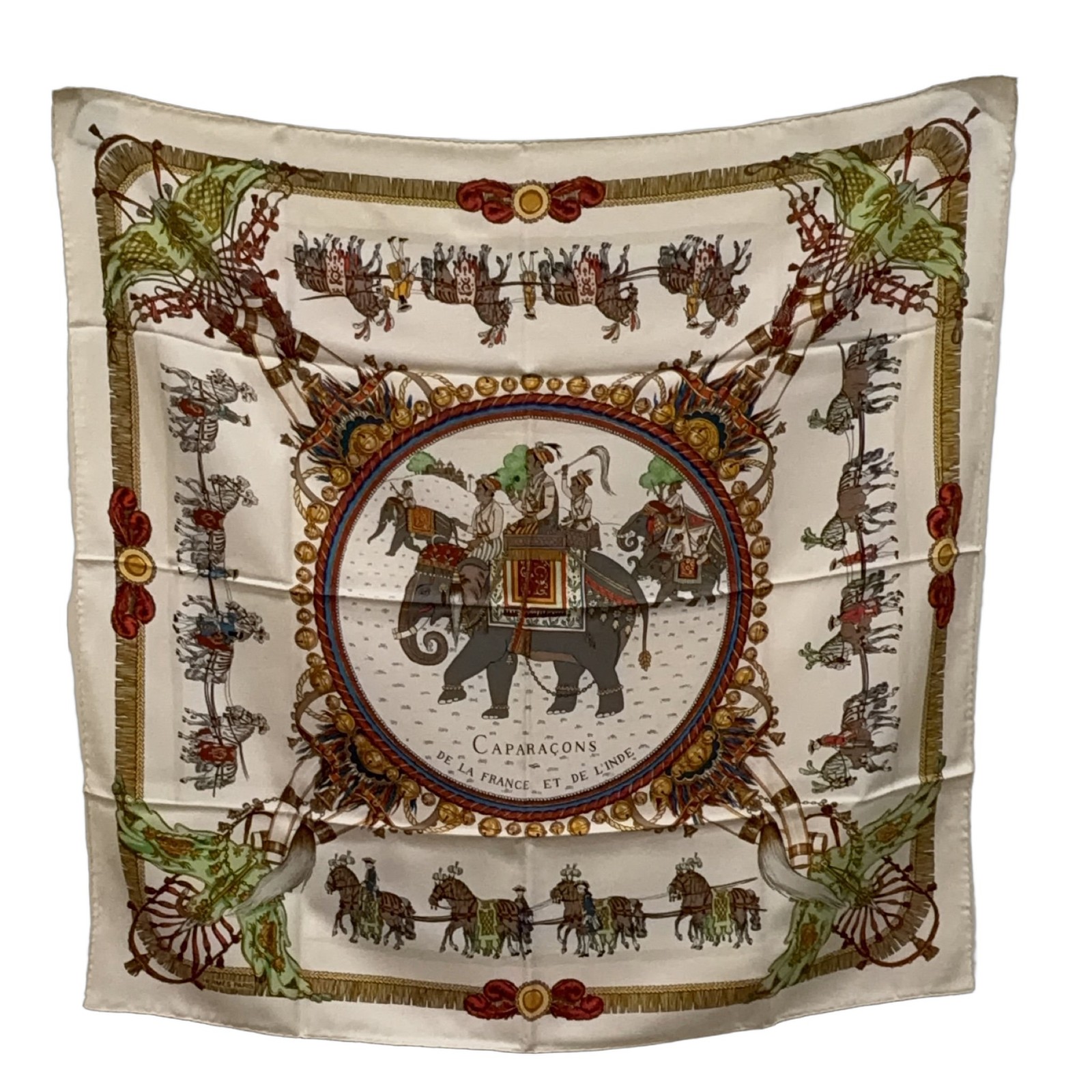 Rare HERMÈS Caparacons de la France et de l\'Inde Silk Square Scarf with Box