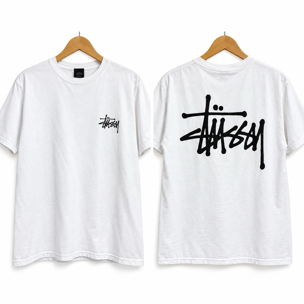 Y2K Stüssy Basic Logo Men\'s T-Shirt White Graphic Streetwear Skate M