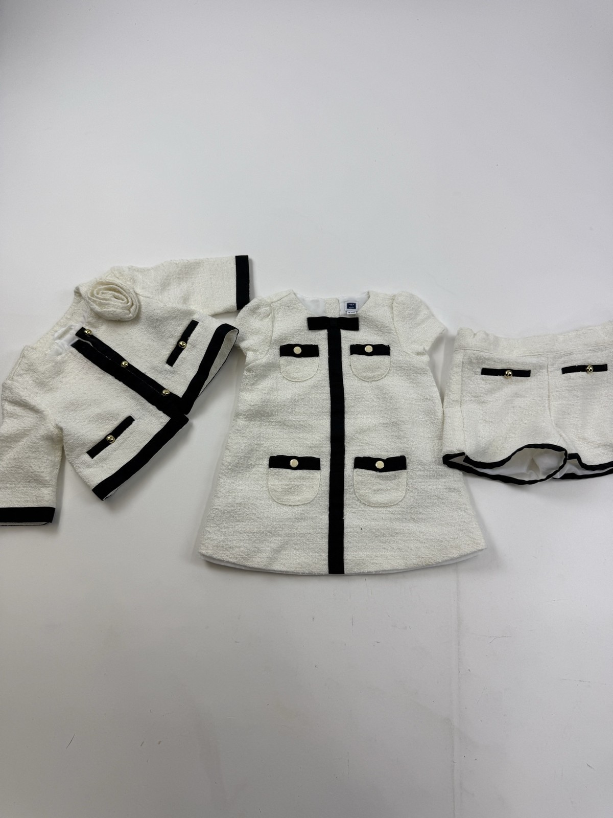 Janie And Jack Dress Set Girls 12-18 Months White Boucle Jacket Shorts Outfit