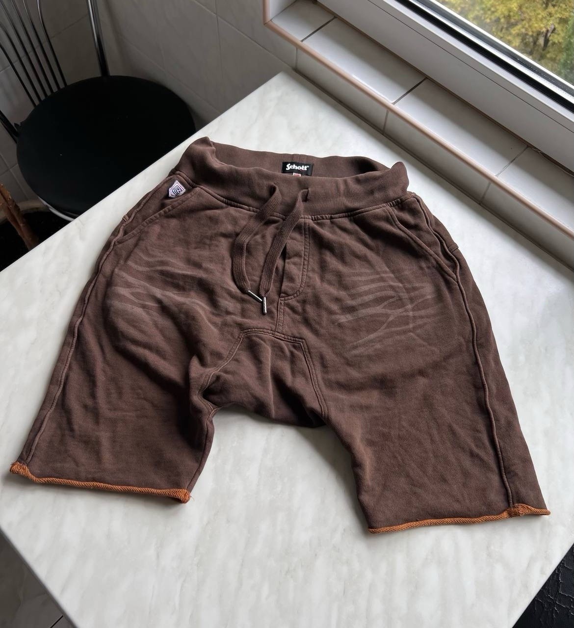 Vintage Schott NYC Brown Drop Crotch Sweat Shorts Raw Hem Avant-Garde Darkwear
