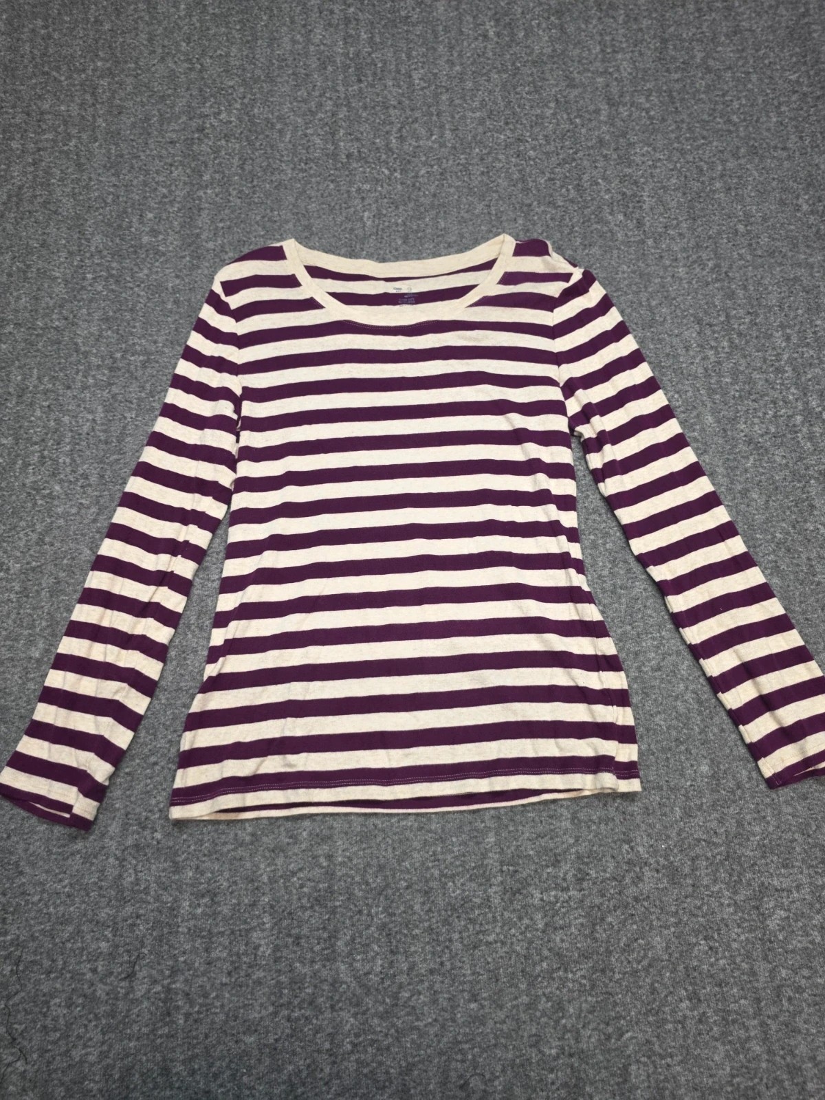 Gap Women\'s Large Purple & Cream Striped Long Sleeve Shirt