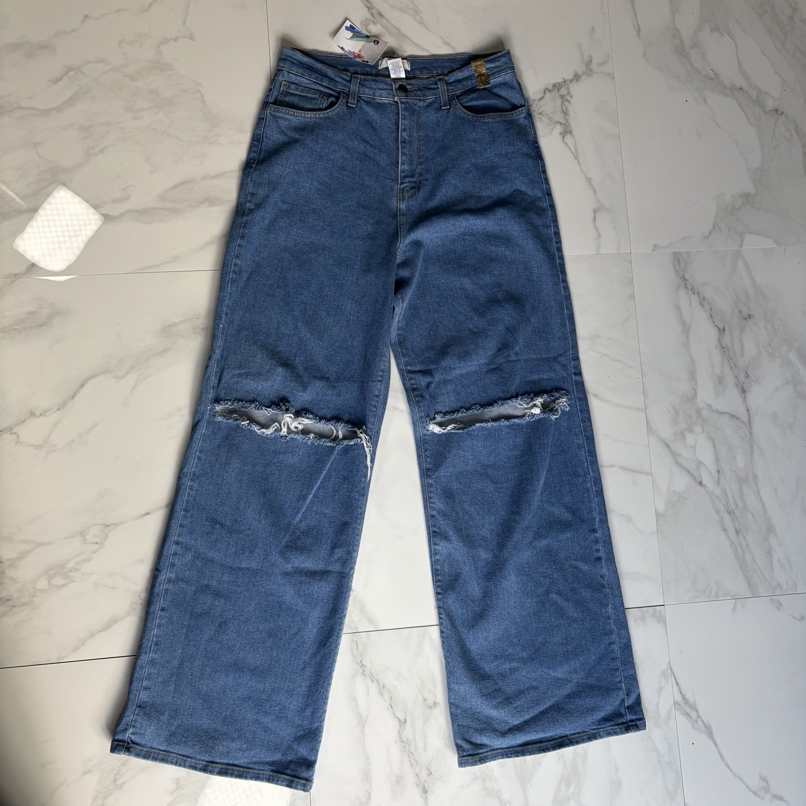 Vibrant M.I.U. High Rise Distressed Wide Leg Jeans Size 15 W31 NWT