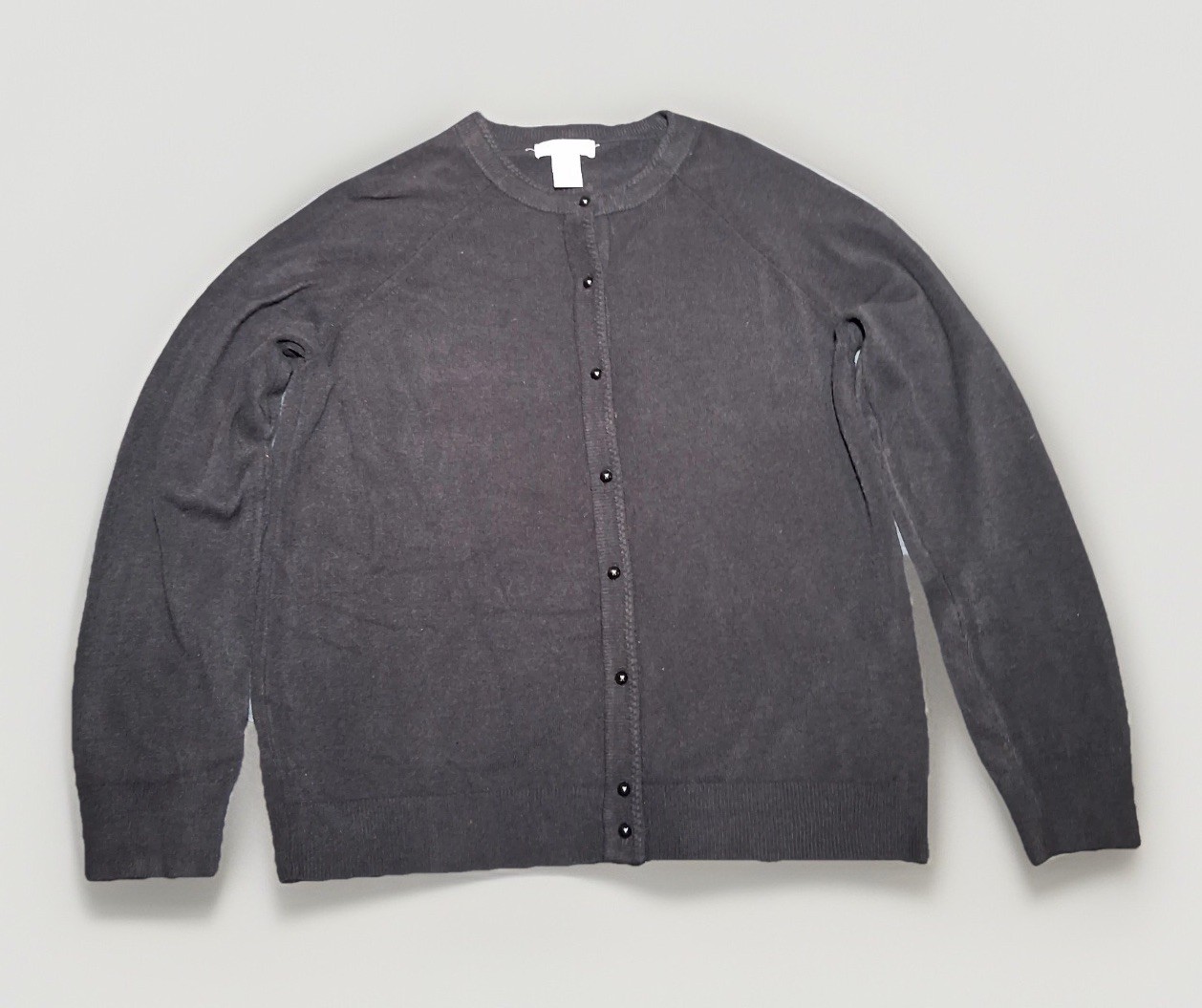 Designers Originals Luxelon Black Button Front Cardigan Sweater Size 44 Raglan