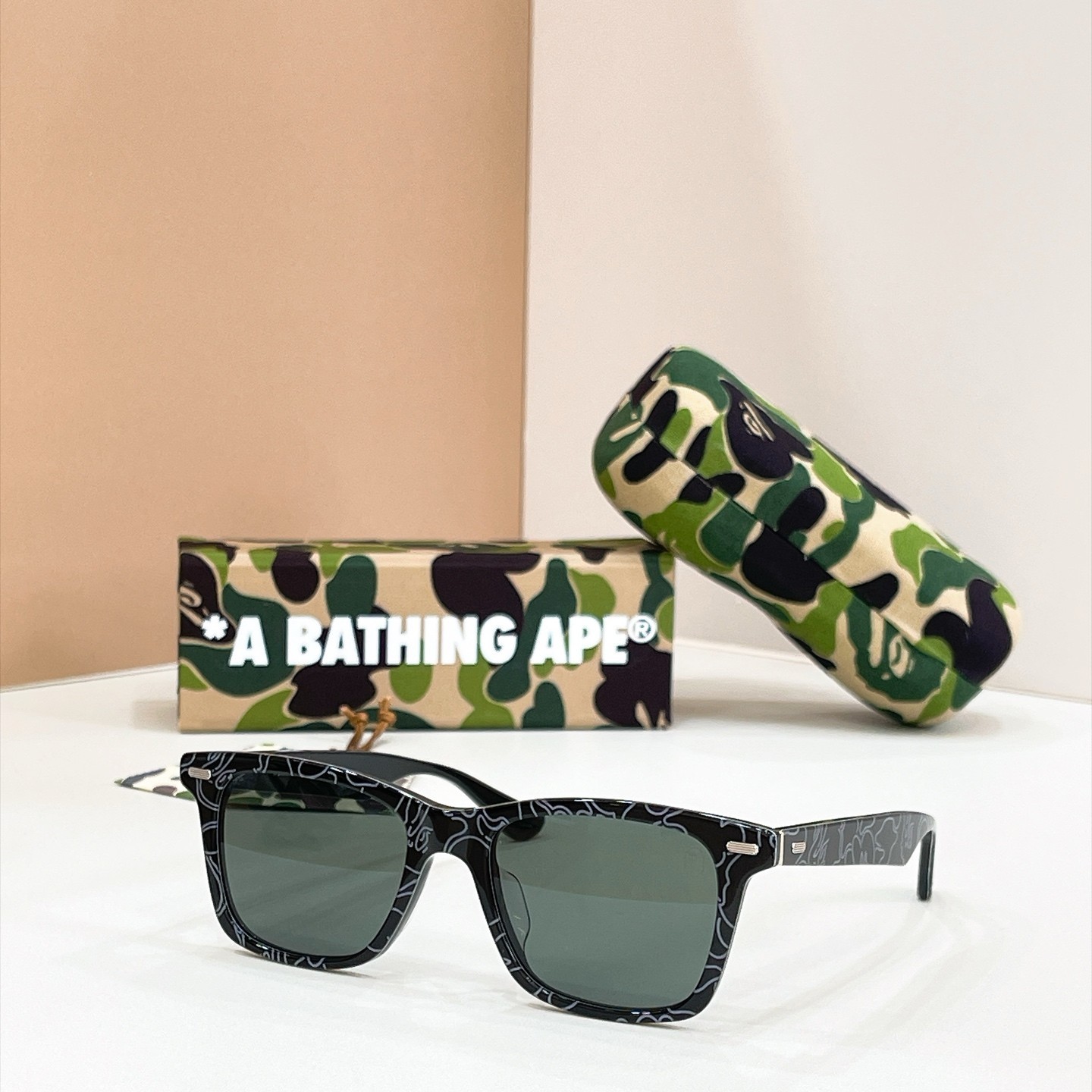 A BATHING APE BAPE BS13022 Black Camo Square Sunglasses Unisex 54-16-145