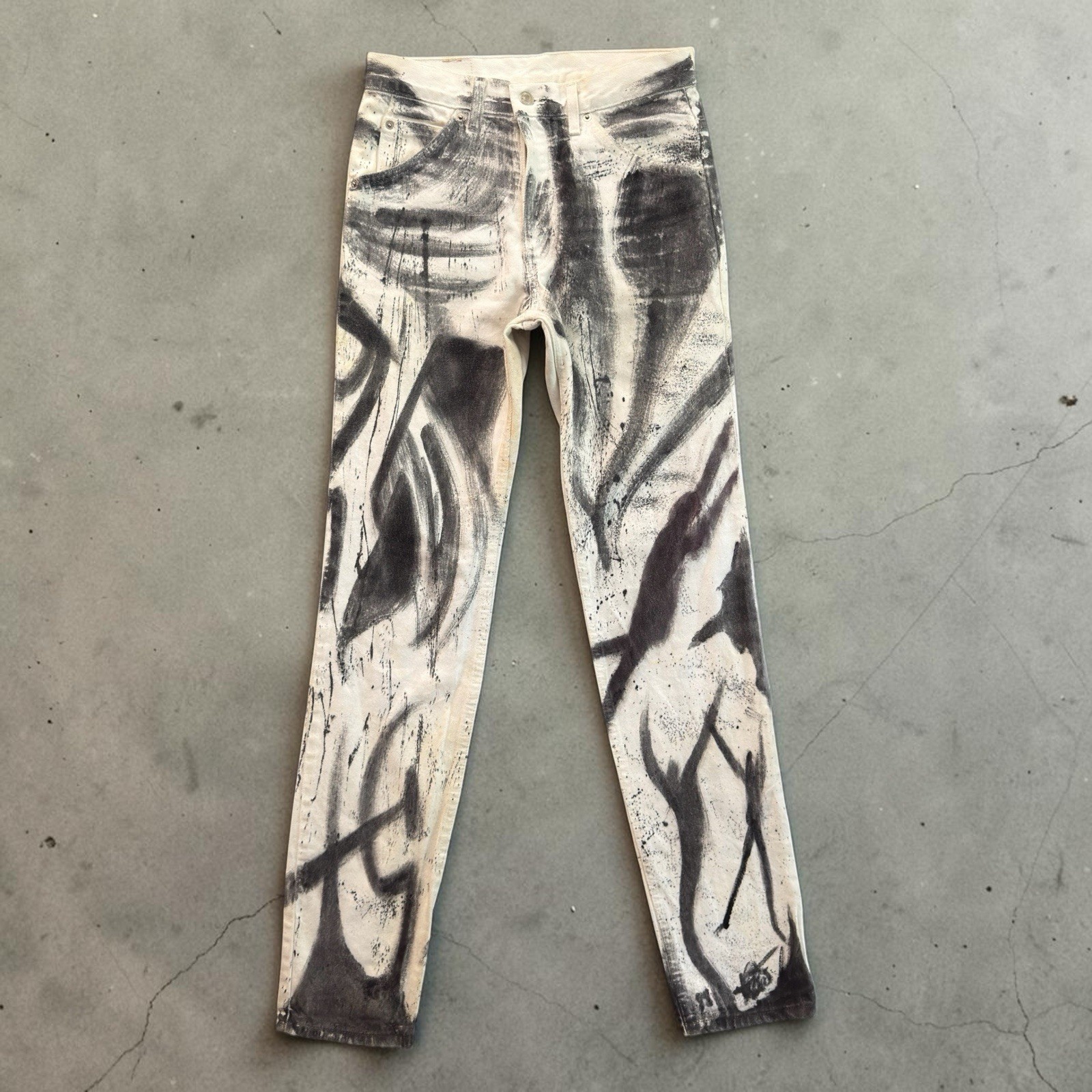 Vintage 80s Levi\'s 639 Orange Tab Jeans Abstract Print Painted Belgium 30x34